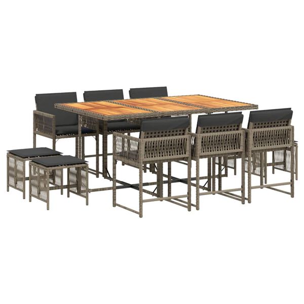 vidaXL Ensemble &agrave; manger de jardin 11pcs avec coussins gris poly rotin