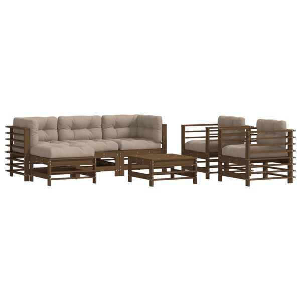 vidaXL Salon de jardin 7 pcs avec coussins marron miel bois massif