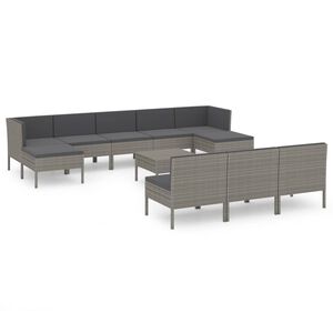 vidaXL Salon de jardin 11 pcs avec coussins R&eacute;sine tress&eacute;e Gris