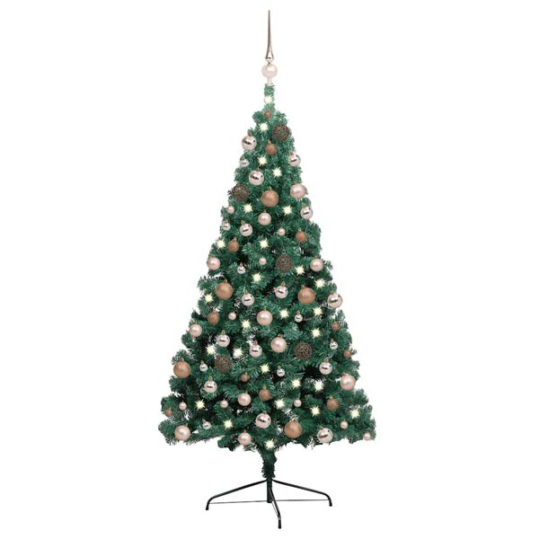 vidaXL Demi-arbre de No&euml;l artificiel pr&eacute;-&eacute;clair&eacute; et boules vert 240 cm