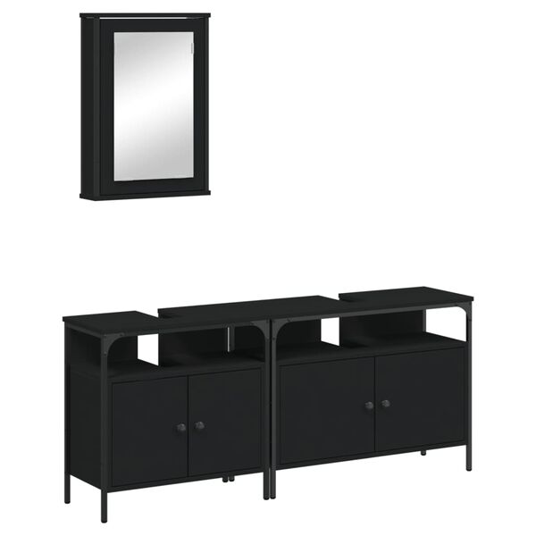 vidaXL Ensemble de meubles salle de bain 3 pcs noir bois d'ing&eacute;nierie