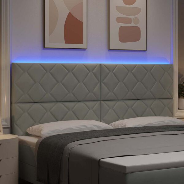 vidaXL T&ecirc;te de lit LED Gris clair 200 cm Cuir synth&eacute;tique