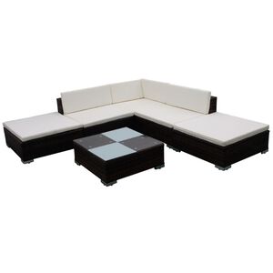 vidaXL Salon de jardin 6 pcs avec coussins R&eacute;sine tress&eacute;e Marron