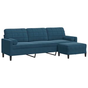 vidaXL Canap&eacute; &agrave; 3 places avec repose-pieds Bleu 210 cm Velours