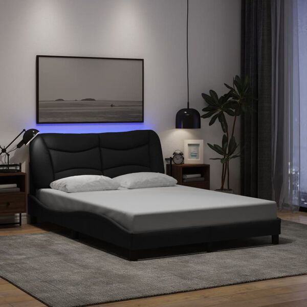vidaXL Cadre de lit avec LED sans matelas Hvar noir 140x200 cm tissu