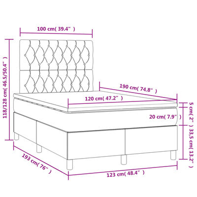 vidaXL Sommier à lattes de lit matelas et LED crème 120x190 cm tissu