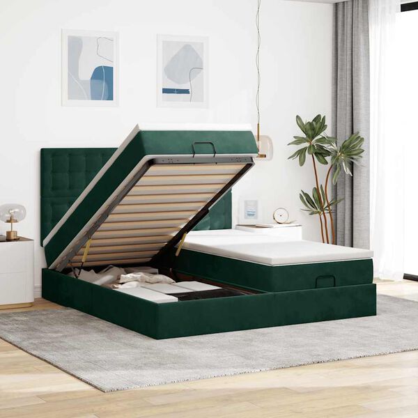 vidaXL Cadre de lit ottoman avec matelas vert fonc&eacute; 160x200 cm velours
