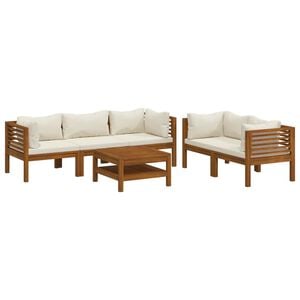 vidaXL Salon de jardin 6 pcs avec coussin cr&egrave;me Bois d'acacia solide
