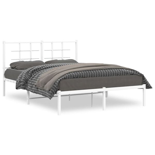 vidaXL Cadre de lit m&eacute;tal sans matelas et t&ecirc;te de lit blanc 135x190 cm