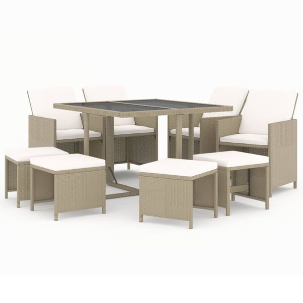 vidaXL Ensemble &agrave; manger de jardin et coussins 9 pcs Poly rotin Beige