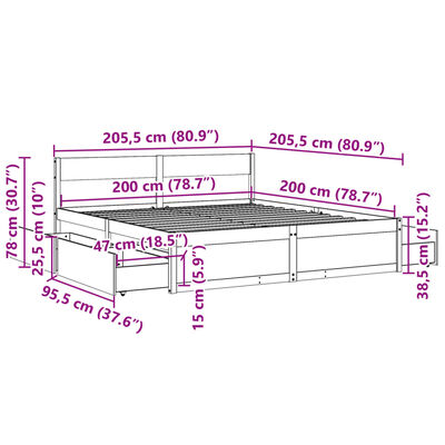 vidaXL Cadre de lit sans matelas cire marron 200x200cm bois pin massif