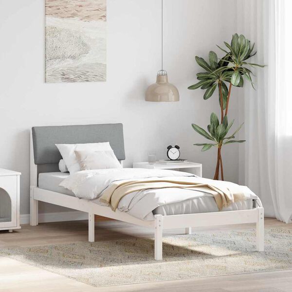 vidaXL Cadre de lit Blanc et gris clair 75 x 190 cm Bois massif en pin