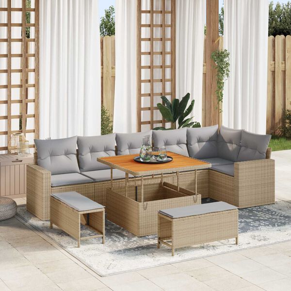 vidaXL Ensemble de canapé de jardin 9 pcs Beige polyrotin