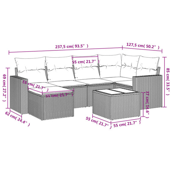 vidaXL Salon de jardin avec coussins 7 pcs gris clair r&eacute;sine tress&eacute;e