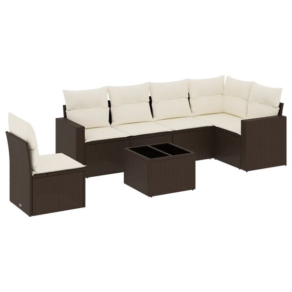 vidaXL Salon de jardin avec coussins 7 pcs marron r&eacute;sine tress&eacute;e