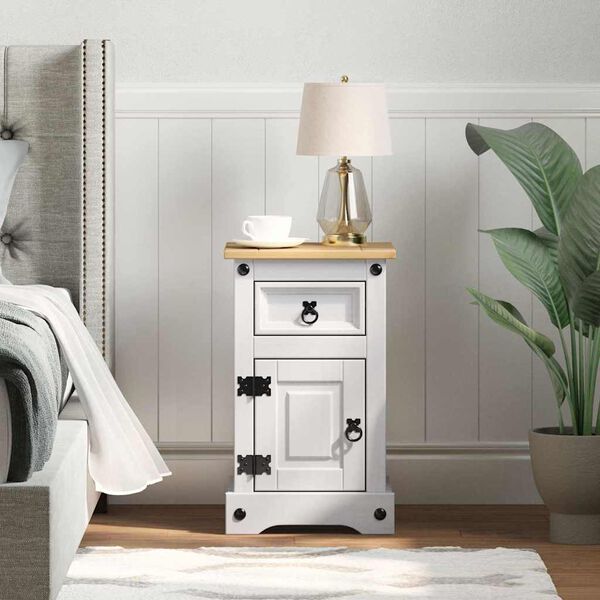 vidaXL Table de chevet avec tiroir Blanc 35 x 32,5 x 58 cm Pin massif