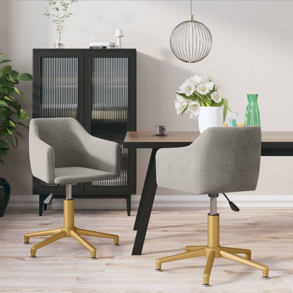 vidaXL Chaises pivotantes &agrave; manger lot de 2 Gris clair Velours