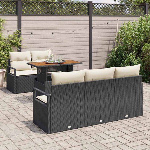 vidaXL Ensemble de canap&eacute; de jardin 6 pcs Noir Poly rotin
