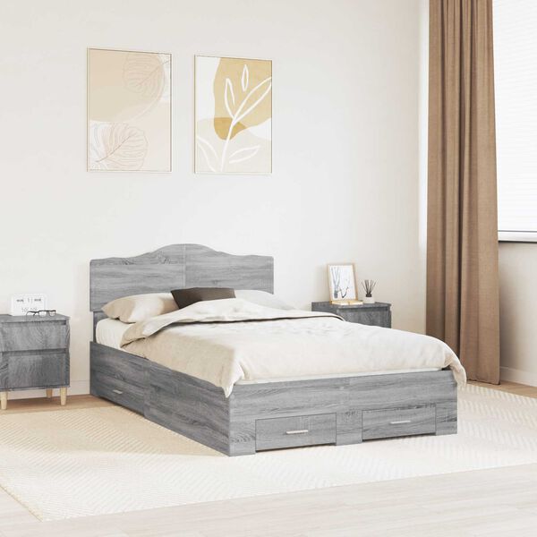 vidaXL Cadre de lit Gris Sonoma 120 x 190 cm Bois d'ing&eacute;nierie