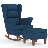 vidaXL Chaise à bascule avec pieds en bois et tabouret Bleu Velours
