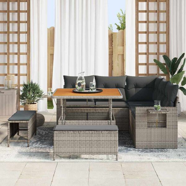 vidaXL Ensemble de canap&eacute; de jardin avec coussin 9 pcs Gris polyrotin