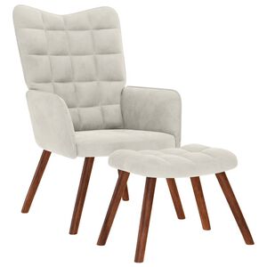 vidaXL Fauteuil relax avec tabouret en velours cr&egrave;me