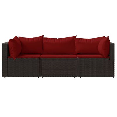 vidaXL Salon de jardin 3 pcs avec coussins marron résine tressée