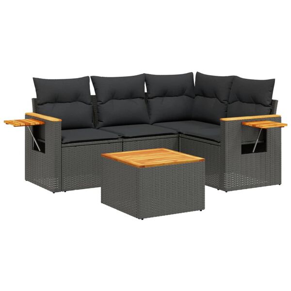 vidaXL Salon de jardin 5 pcs avec coussins noir r&eacute;sine tress&eacute;e