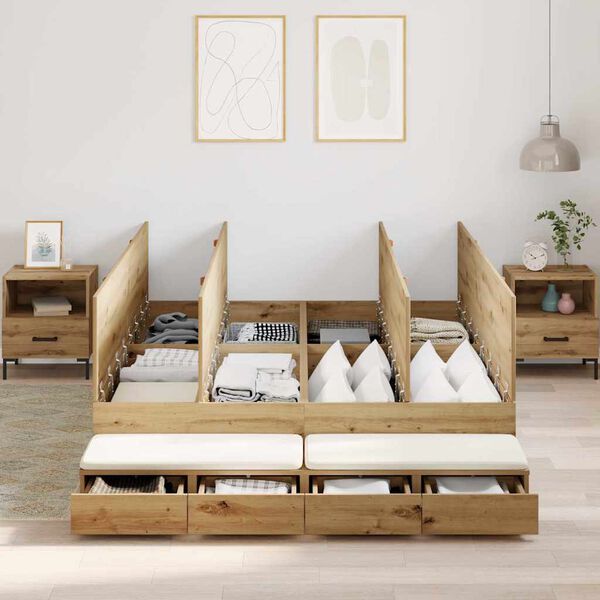 vidaXL Cadre de lit avec rangement avec tiroir Ch&ecirc;ne artisanal 150 cm