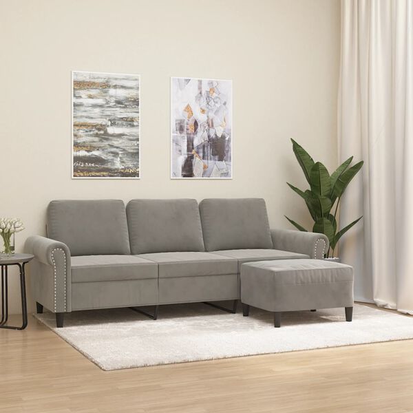vidaXL Canap&eacute; &agrave; 3 places avec repose-pieds Gris clair 180 cm Velours