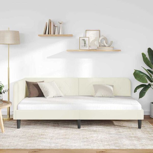 vidaXL Cadre de lit d'angle avec t&ecirc;te de lit Cr&egrave;me 90 x 200 cm Velours