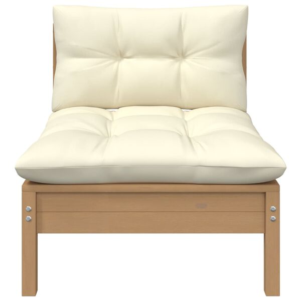 vidaXL Salon de jardin 3 pcs avec coussins cr&egrave;me bois de pin massif
