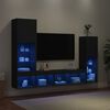 vidaXL Unit&eacute;s murales TV avec LED 4 pcs noir bois d'ing&eacute;nierie