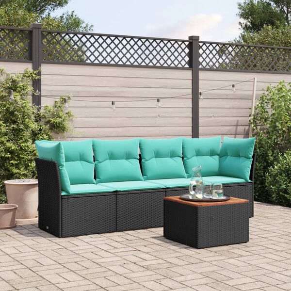 vidaXL Salon de jardin 5 pcs avec coussins noir r&eacute;sine tress&eacute;e