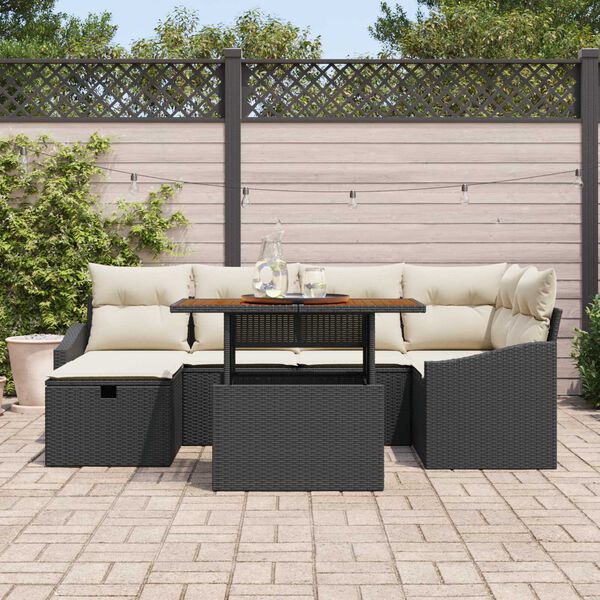 vidaXL Ensemble de canapé de jardin avec coussin 7 pcs Noir Poly rotin