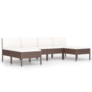 vidaXL Salon de jardin 6 pcs avec coussins R&eacute;sine tress&eacute;e Marron