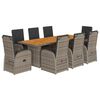 vidaXL Ensemble &agrave; manger de jardin 9 pcs coussins gris r&eacute;sine tress&eacute;e