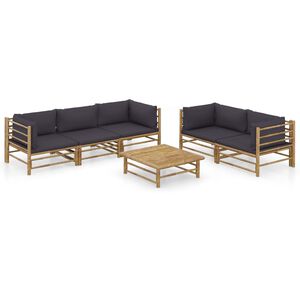 vidaXL Salon de jardin 6 pcs avec coussins gris fonc&eacute; bambou