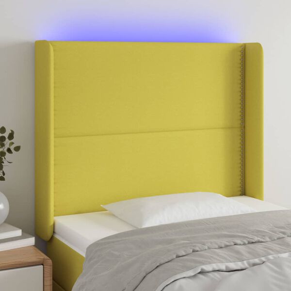 vidaXL T&ecirc;te de lit &agrave; LED Vert 83x16x118/128 cm Tissu