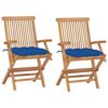 vidaXL Chaises pliantes avec coussins bleus, 2 pi&egrave;ces, en teck massif