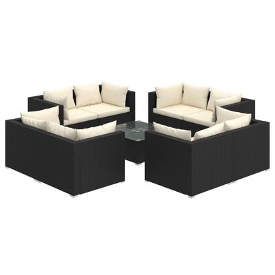 vidaXL Salon de jardin 9 pcs avec coussins Résine tressée Noir