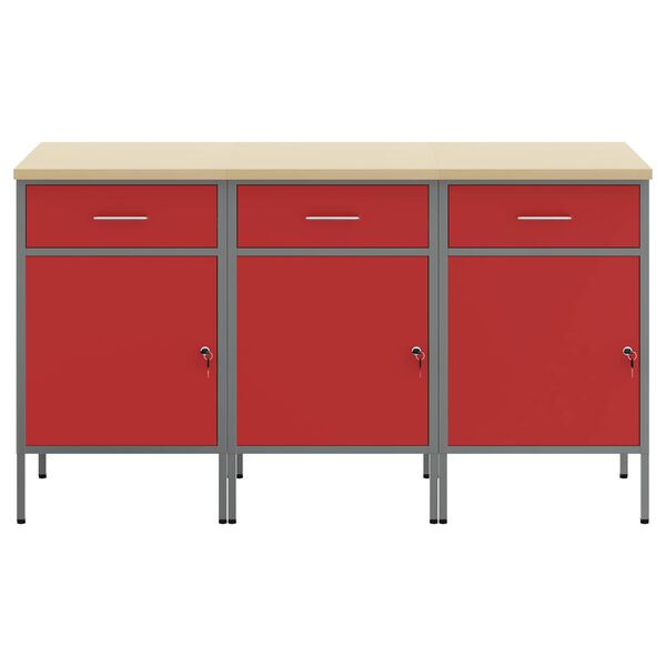 vidaXL Placard de travail 3 pcs Rouge et Gris 150 x 55 x 85 cm