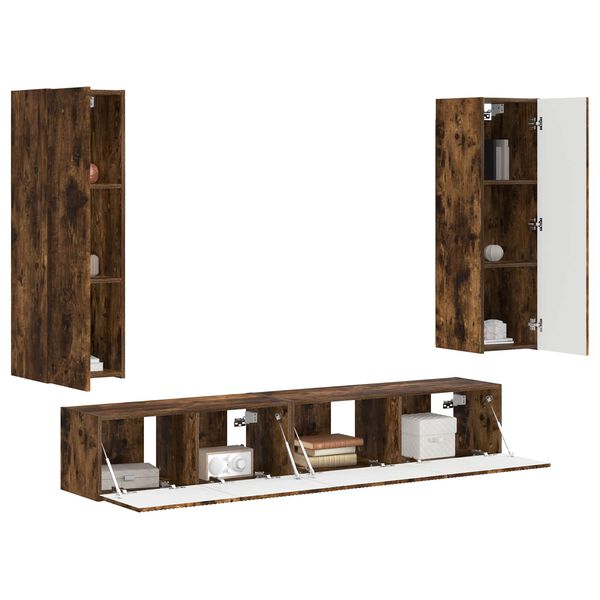 vidaXL Ensemble meuble TV 3 pcs Ch&ecirc;ne fum&eacute; Bois d'ing&eacute;nierie