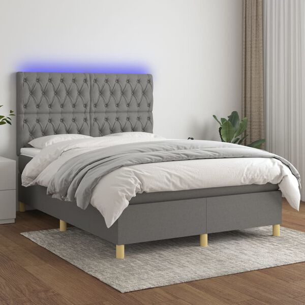 vidaXL Sommier &agrave; lattes de lit et matelas et LED Gris fonc&eacute; 140x200 cm