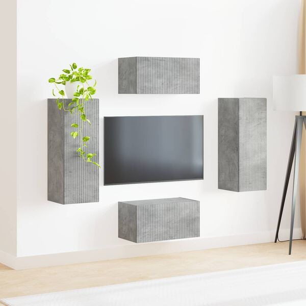 vidaXL Ensemble meuble TV 2 pcs Gris b&eacute;ton Bois d'ing&eacute;nierie
