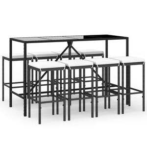 vidaXL Ensemble de bar de jardin 9 pcs avec coussins noir poly rotin