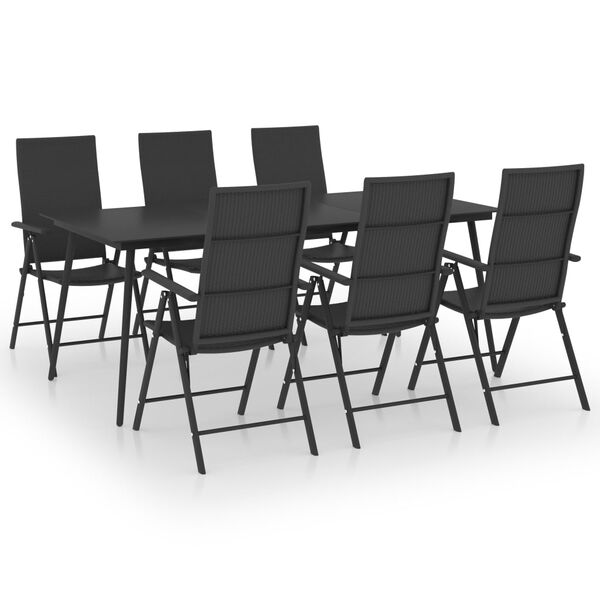 vidaXL Ensemble &agrave; manger de jardin 7 pcs noir