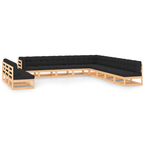 vidaXL Salon de jardin 12 pcs avec coussins anthracite Pin massif