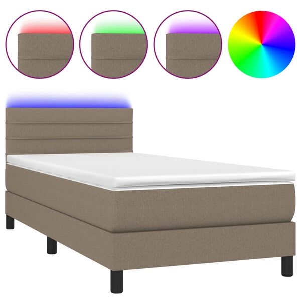 vidaXL Sommier &agrave; lattes de lit avec matelas LED Taupe 90x190 cm Tissu