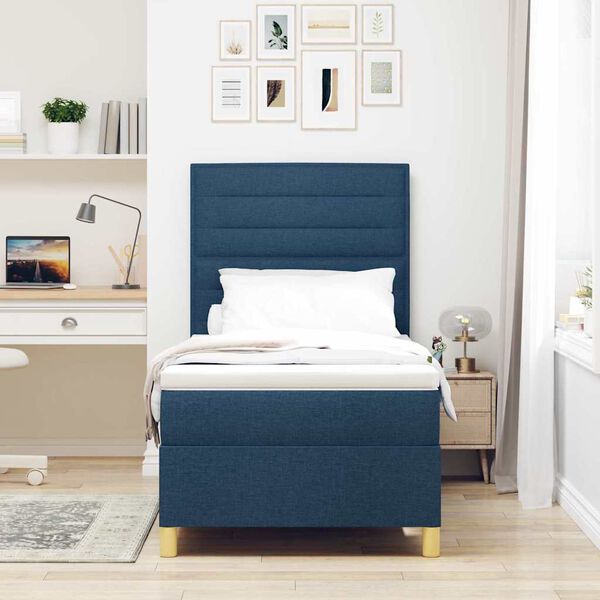 vidaXL Lit &agrave; ressort LED avec matelas Bleu 90 x 190 cm tissu